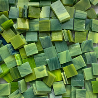 Loose 15 mm Tiffany Glacier glass tiles in Moss Green