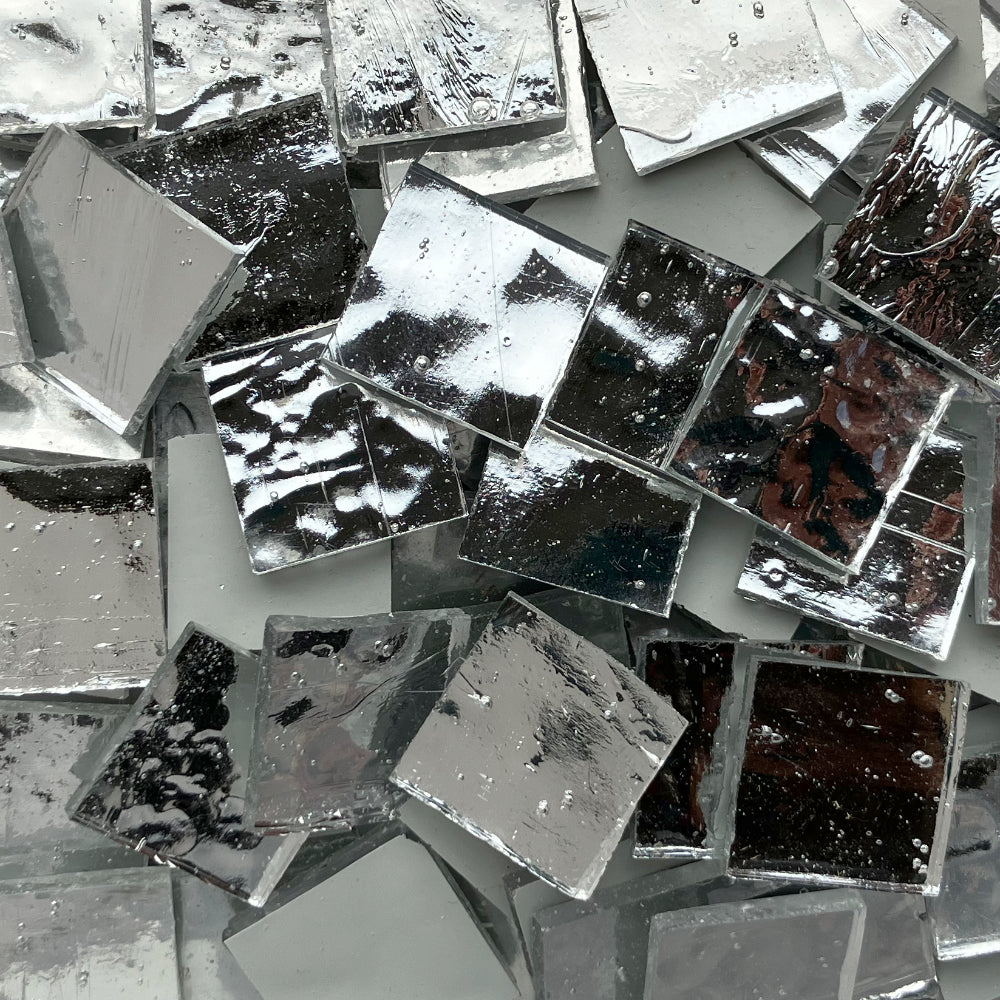 Pâtes de Verre Miroir Colorées 20mm  Argent Ondulé