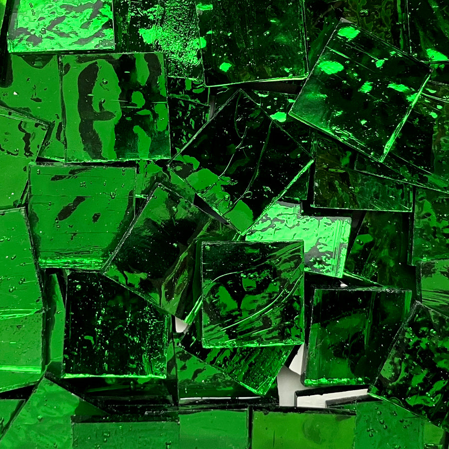 Pâtes de Verre Miroir Colorées 20mm  Vert Ondulé