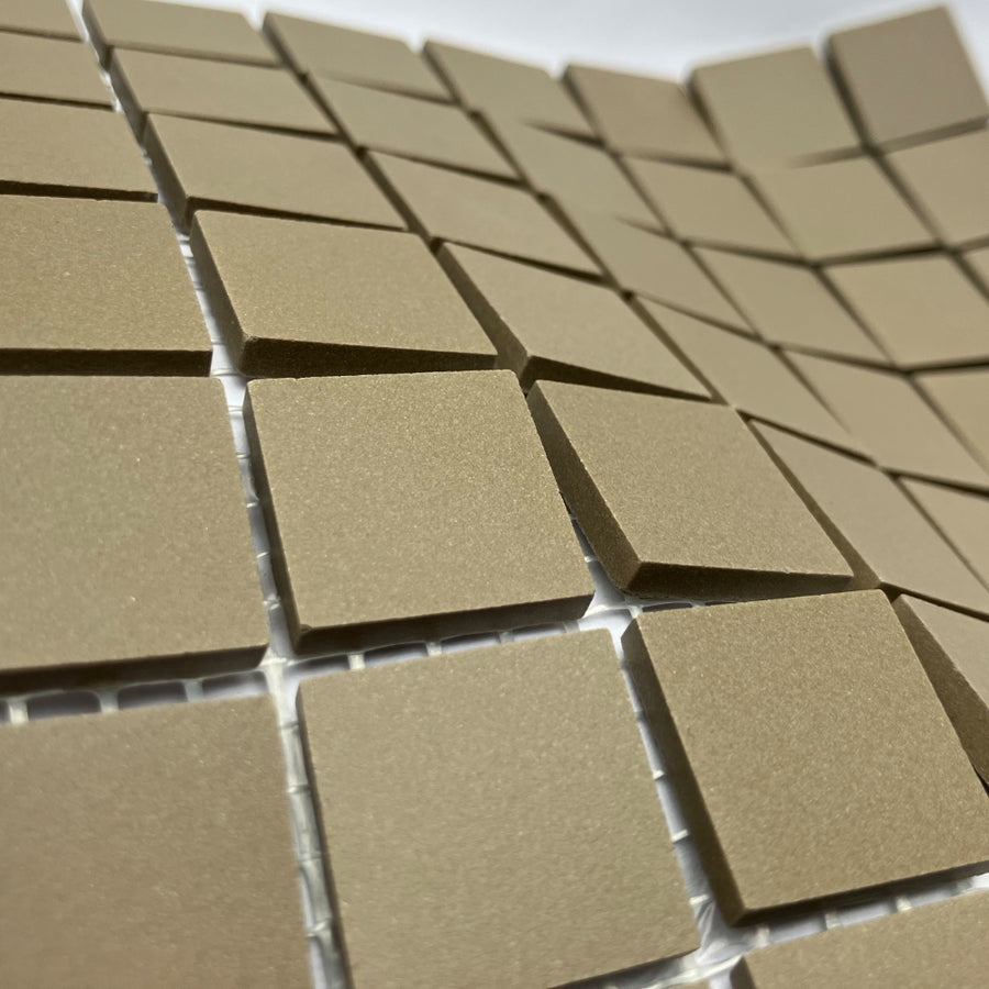 Winckelmans Taupe – matt 20x20 mm mosaic tiles on mesh