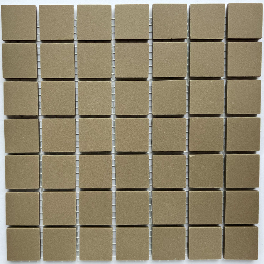 Winckelmans Taupe – matt 20x20 mm mosaic tiles on mesh