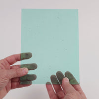 Video of the Pale Sea glass plate in transparent teal, 15x19cm, held up and tilted to show its pattern and transparency